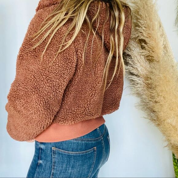 FABLETICS Rust Brown Toffee Summit Sherpa Jacket Zip Up Hoodie Sweatshirt XL Alo - Picture 3 of 9